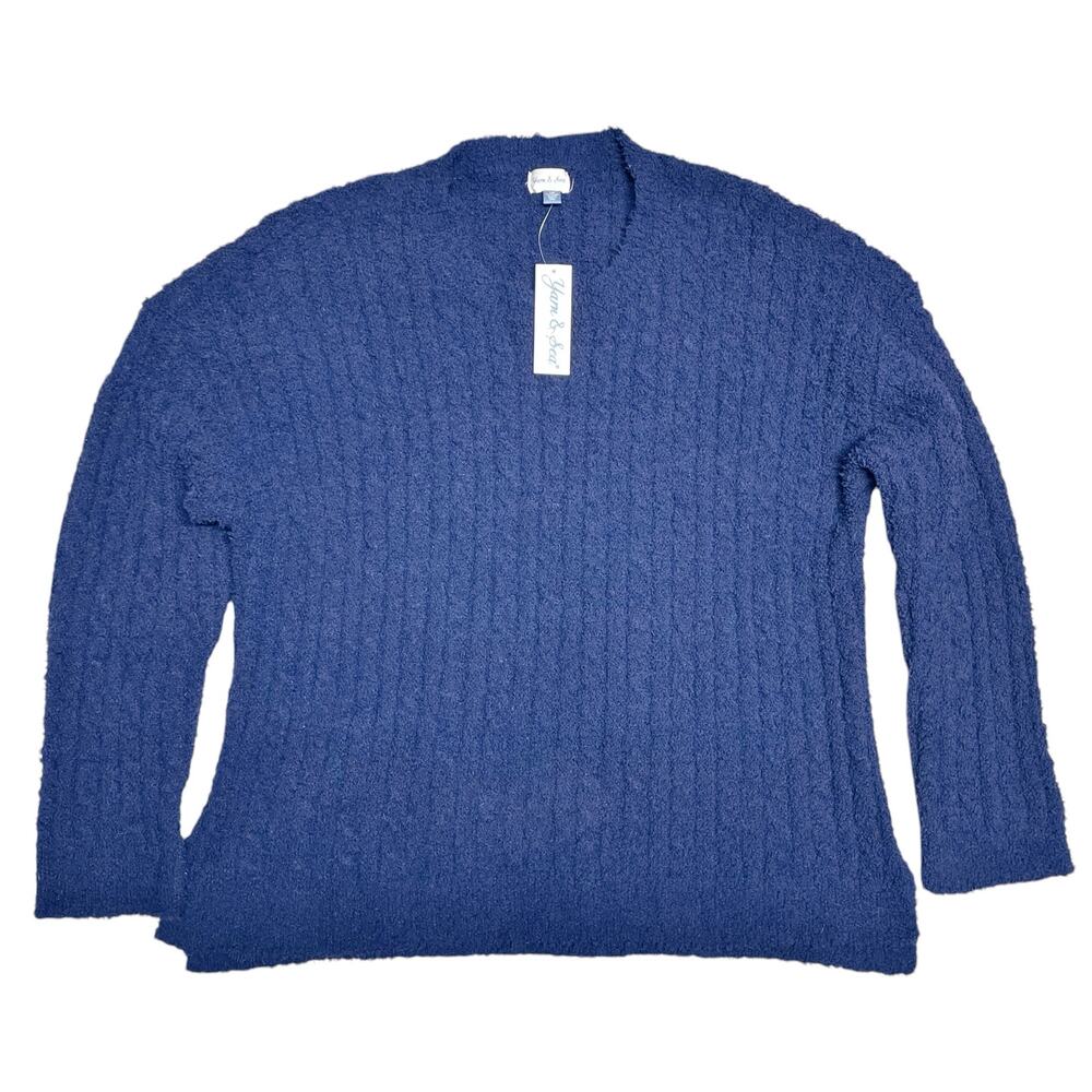 YARN & SEA NWT Soft Ribbed Crewneck Chenille Sweater Navy Blue Size 1X